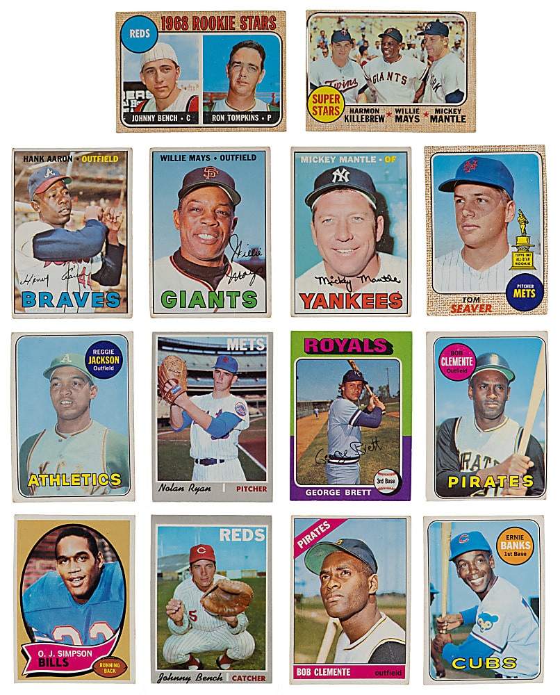 1961-1975 Topps Baseball & Football Hall of Fame & Superstar Collection (36) with J. Brown, R. Jackson Rookie & Mantle