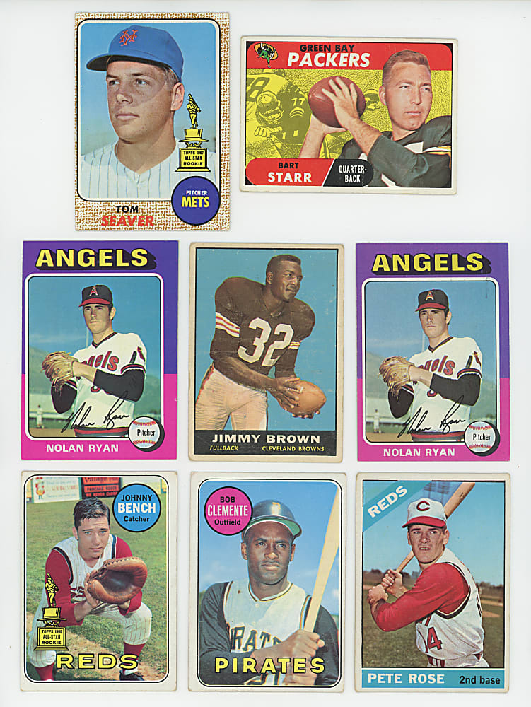 1961-1975 Topps Baseball & Football Hall of Fame & Superstar Collection (36) with J. Brown, R. Jackson Rookie & Mantle