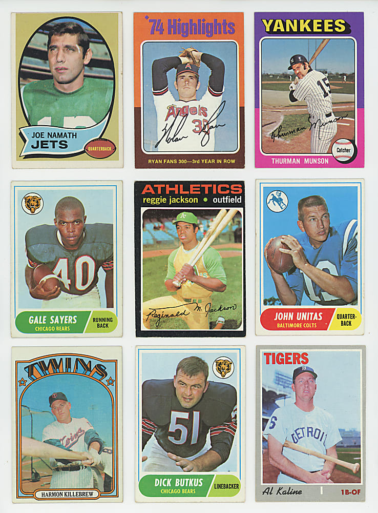 1961-1975 Topps Baseball & Football Hall of Fame & Superstar Collection (36) with J. Brown, R. Jackson Rookie & Mantle
