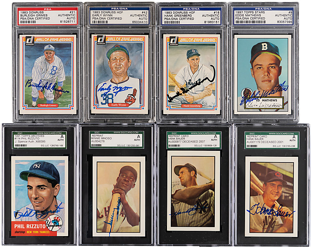 1983-1991 Topps & Donruss Commemorative Signed Cards (25) with (6) Hall of Famers Including Hank Greenberg - All PSA/DNA or SGC/JSA