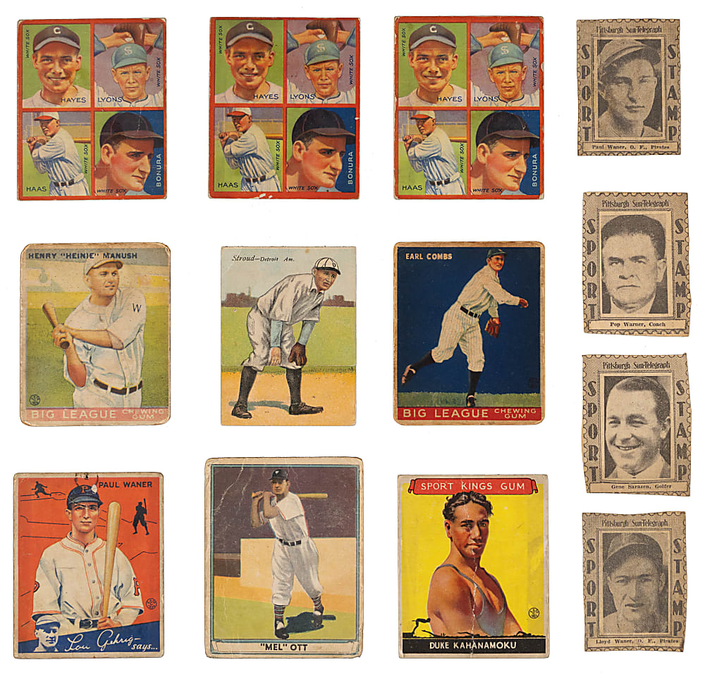 1910-1941 Pre-War Sports Card Collection (32) with Several Hall of Famers Including Mel Ott, Paul Waner & Pop Warner