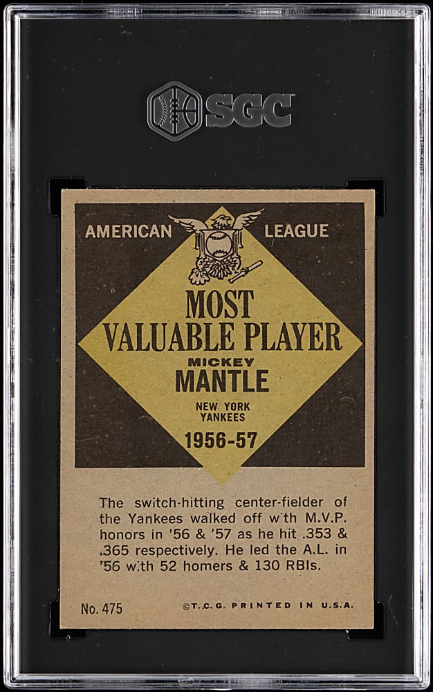 1961 Topps #475 Mickey Mantle MVP SGC NM 7