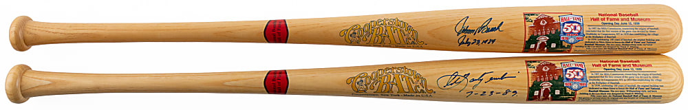 Johnny Bench & Carl Yastrzemski Signed & Date Inscribed Cooperstown Bat Co. Proof Pair