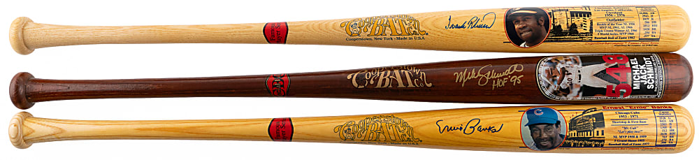 500 Home Run Club Single-Signed Cooperstown Bat Co. Trio with Banks, Robinson & Schmidt