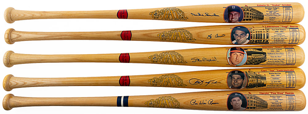 Hall of Famer Signed Cooperstown Bat. Co. Famous Player Series Bats (5) with Berra, Musial & Reese