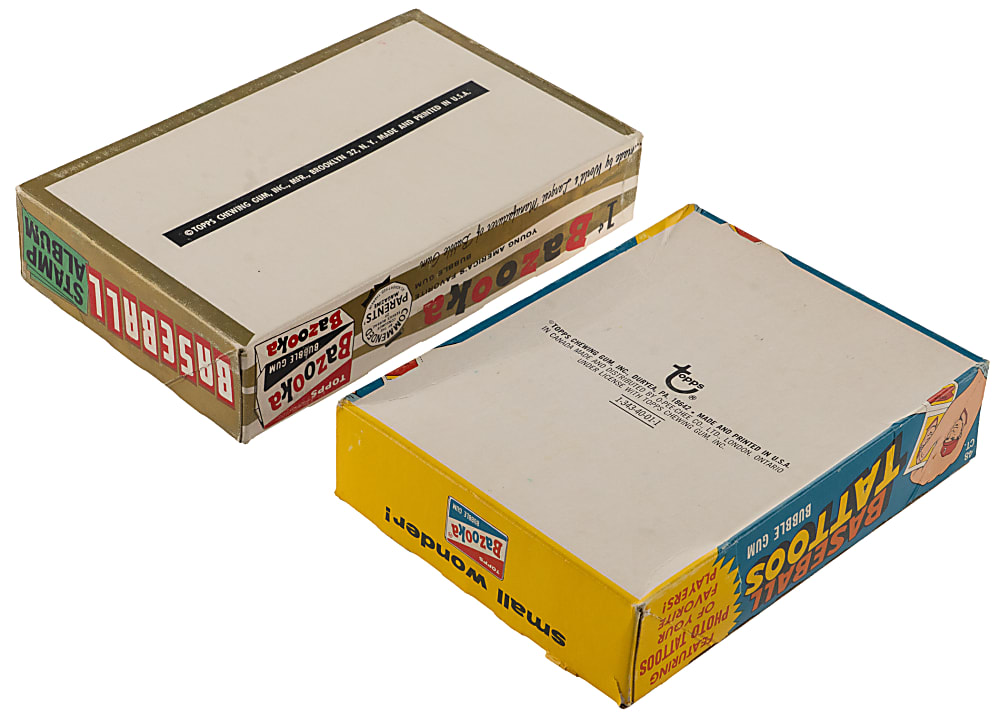1961 Topps Baseball Stamp Album & 1971 Topps Baseball Tattoos Display Box Pair