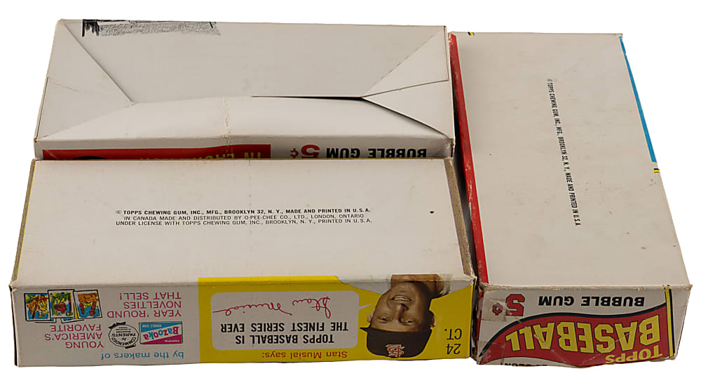 1963-1966 Topps 5-Cent Display Box Trio with Very Clean 1963 Example