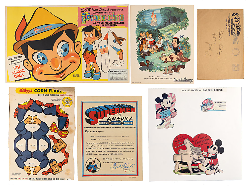 1930s-1960s Non-Sport Oversized Flat Collection (60+) with Disney Emphasis Including Die-Cut Masks