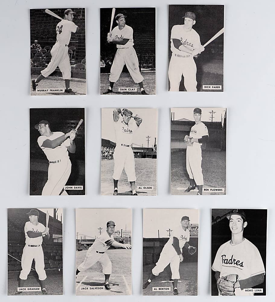 1952 Globe Printing San Diego Padres Pacific Coast League Complete Set (18) with Original Display Sleeve - Sharp!