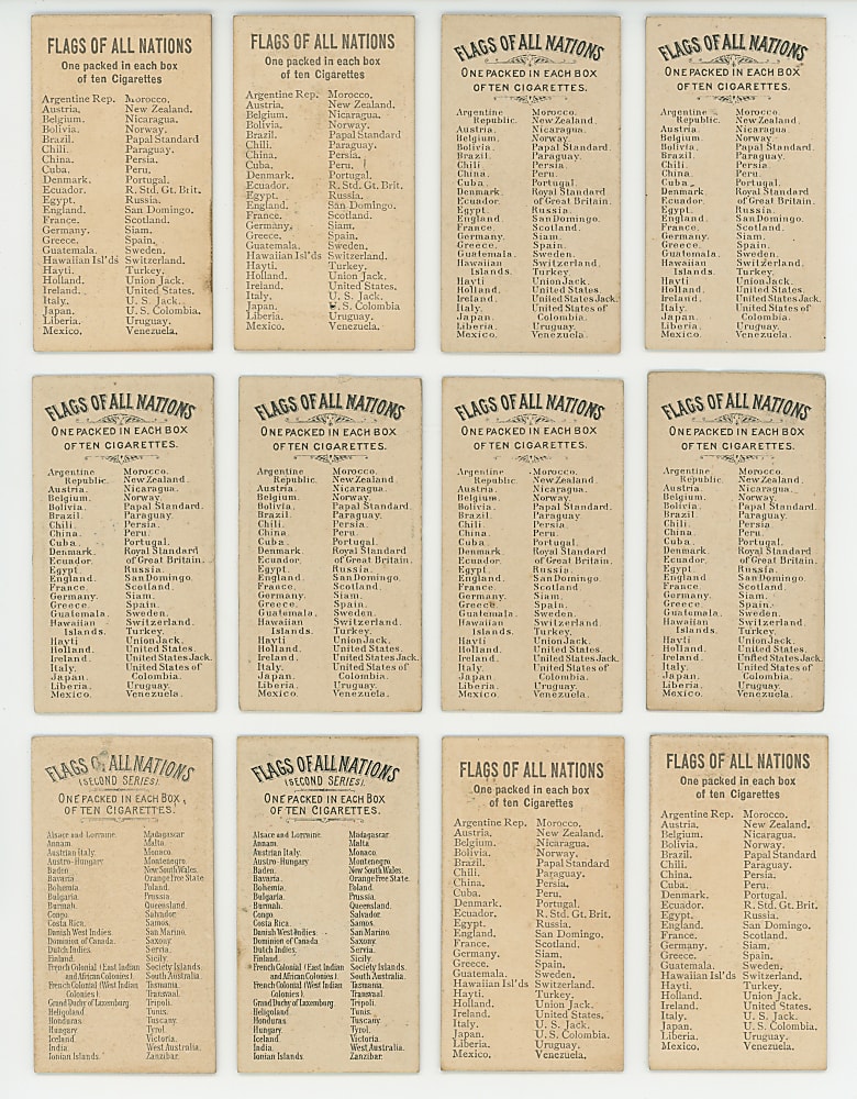 1887-1890 N9/N10 Allen & Ginter Flags of All Nations Starter Set (40) Different with United States