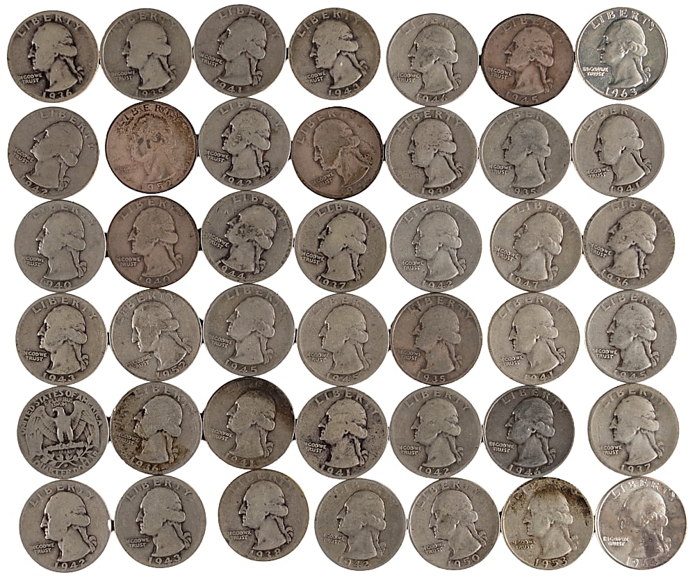 1932-1976 Washington Quarter Bundle (121) with (81) Silver Coins