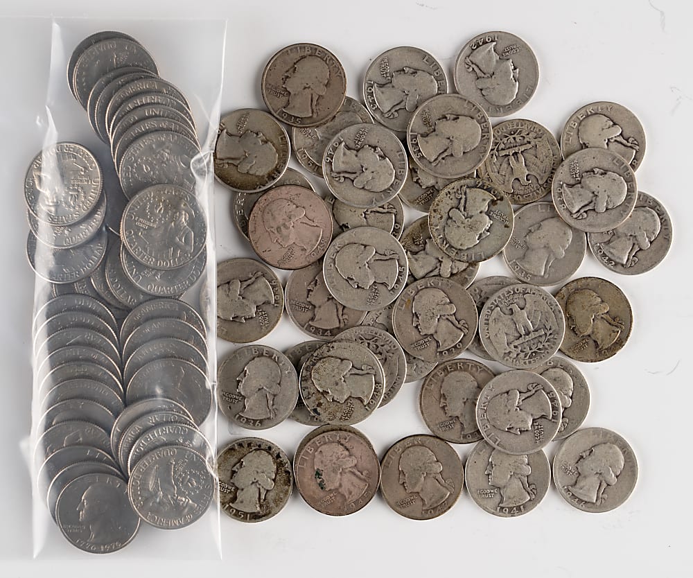 1932-1976 Washington Quarter Bundle (121) with (81) Silver Coins