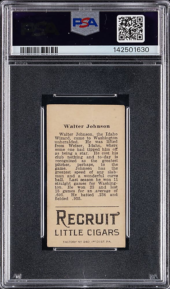 1912 T207 Brown Background Walter Johnson PSA FAIR 1.5