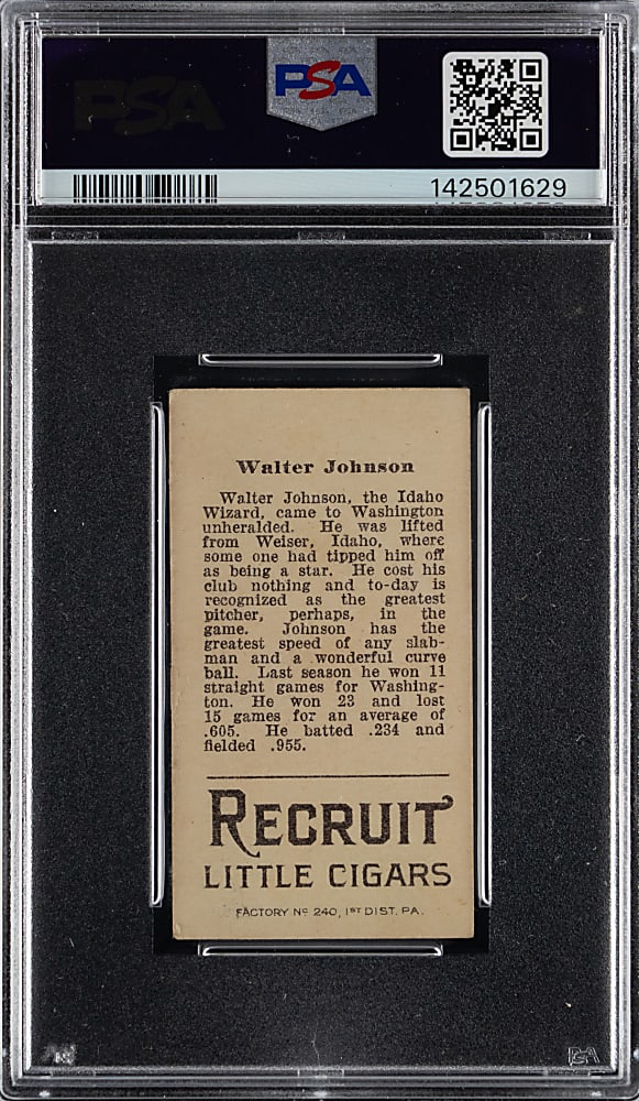 1912 T207 Brown Background Walter Johnson PSA VG 3