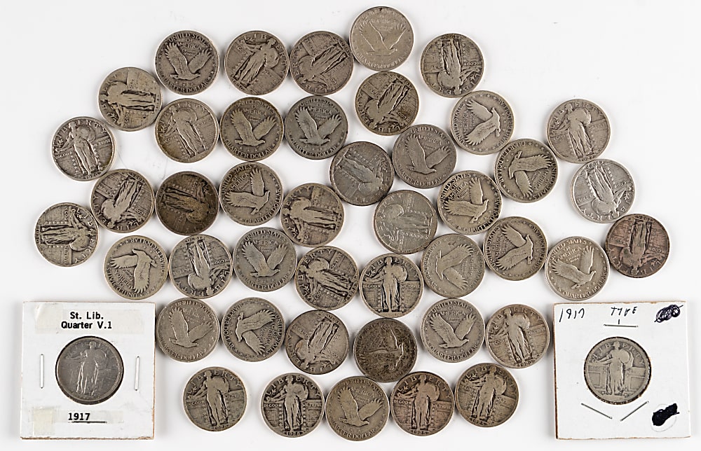 1917-1930 Standing Liberty Silver Quarters (72) with Dansco Album Partial Set (28/37)