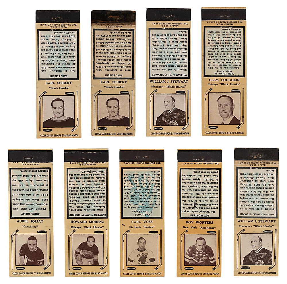 1934-1938 Diamond Matchbooks Hockey Collection (45) with (6) Hall of Hamers Including Aurele Joliat & Howie Morentz