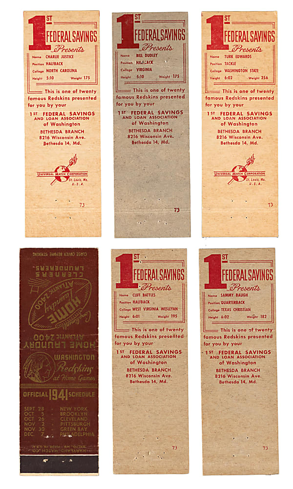 1941-1961 Washington Redskins Matchbook Collection (55) with (3) Complete/Near Sets