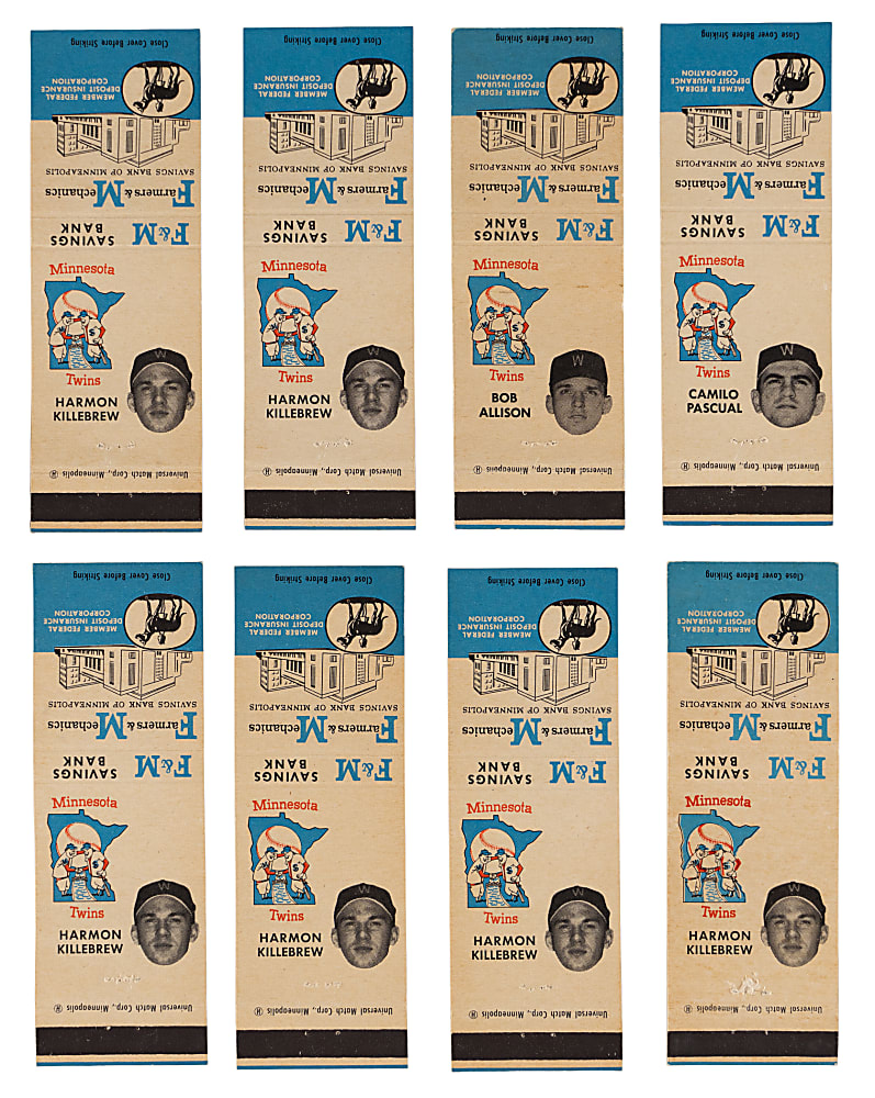 1961 F & M Bank Minnesota Twins Matchbook Covers Collection (60) with (6) Complete Sets