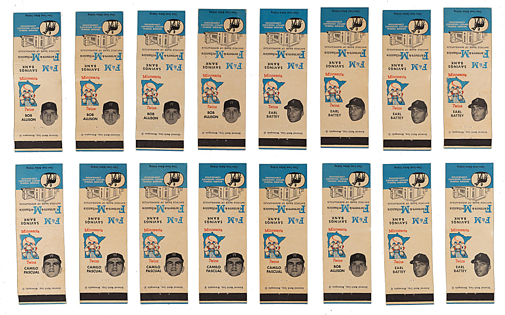 1961 F & M Bank Minnesota Twins Matchbook Covers Collection (60) with (6) Complete Sets