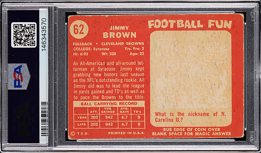 1958 Topps Football #62 Jim Brown Rookie PSA GOOD 2