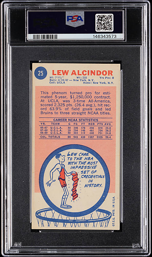 1969-1970 Topps Basketball #25 Lew Alcindor Rookie PSA VG-EX 4