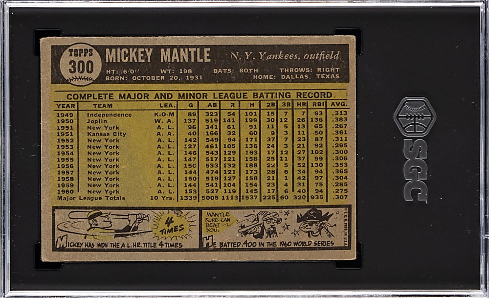 1961 Topps #300 Mickey Mantle SGC VG/EX 4