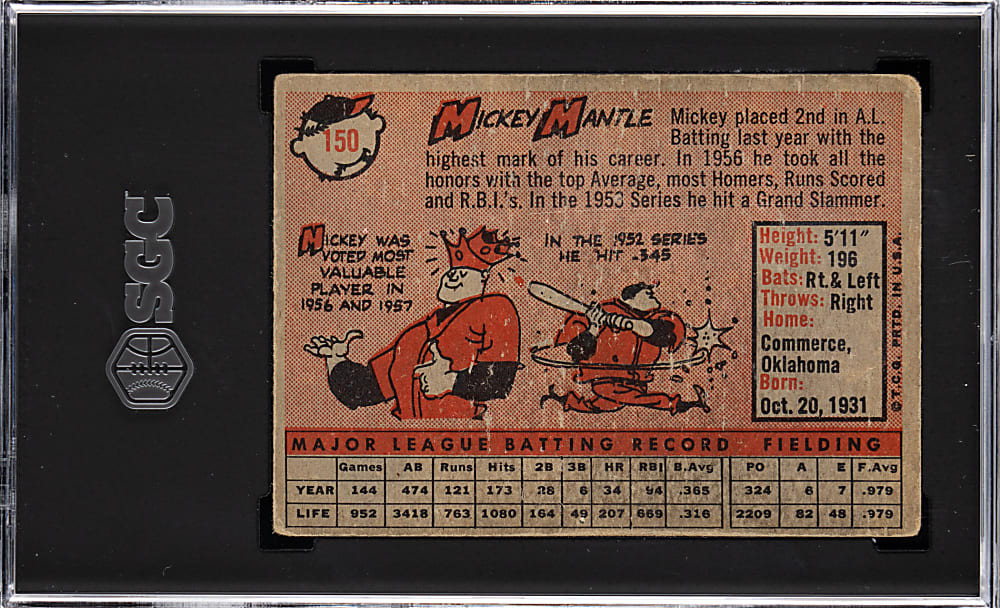 1958 Topps #150 Mickey Mantle SGC POOR 1