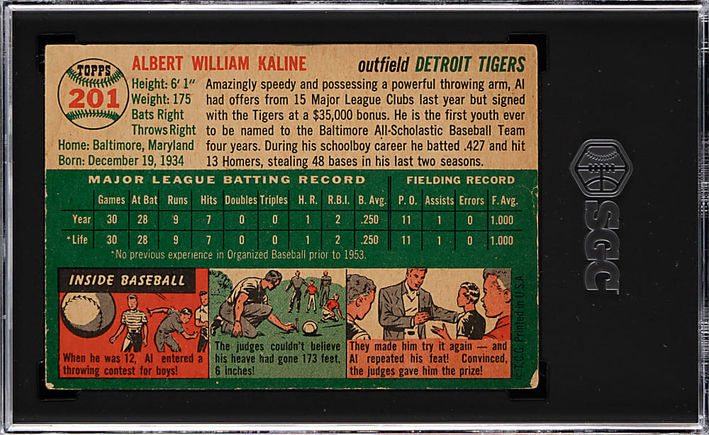 1954 Topps #201 Al Kaline Rookie SGC GOOD+ 2.5