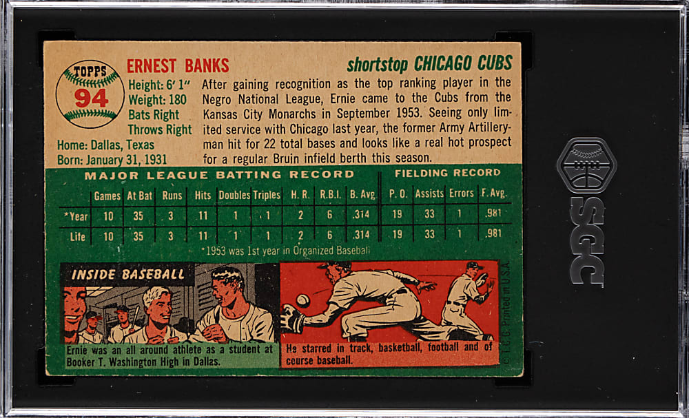 1954 Topps #94 Ernie Banks Rookie SGC GOOD+ 2.5