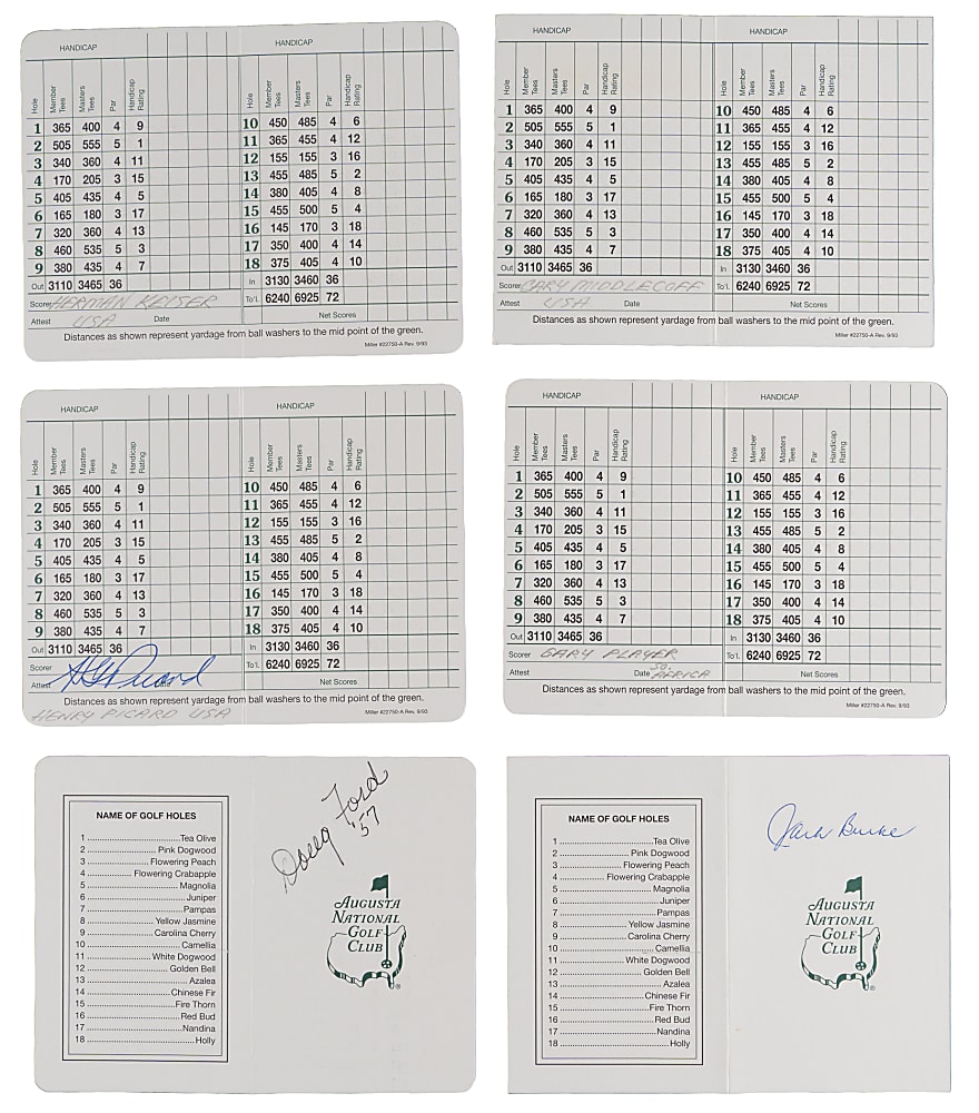Masters Tournament Champion Signed Augusta National Golf Club Scorecard Partial Set (33/57) with Jack Nicklaus & Arnold Palmer