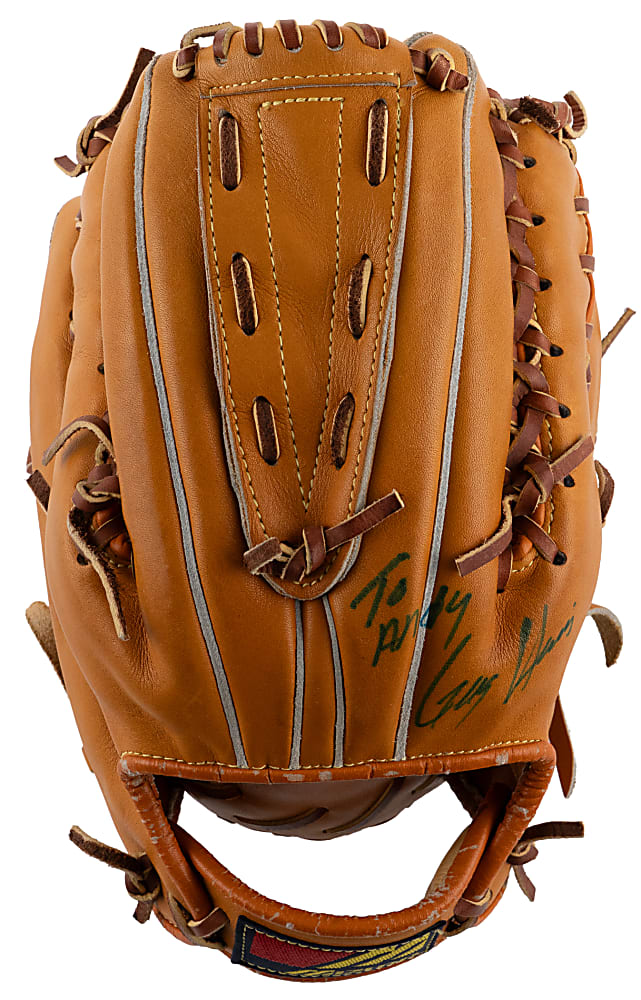 1990s Greg A. Harris Signed Pro-Model Ambidextrous Mizuno Glove as Pictured in 1990 Fleer Update Set