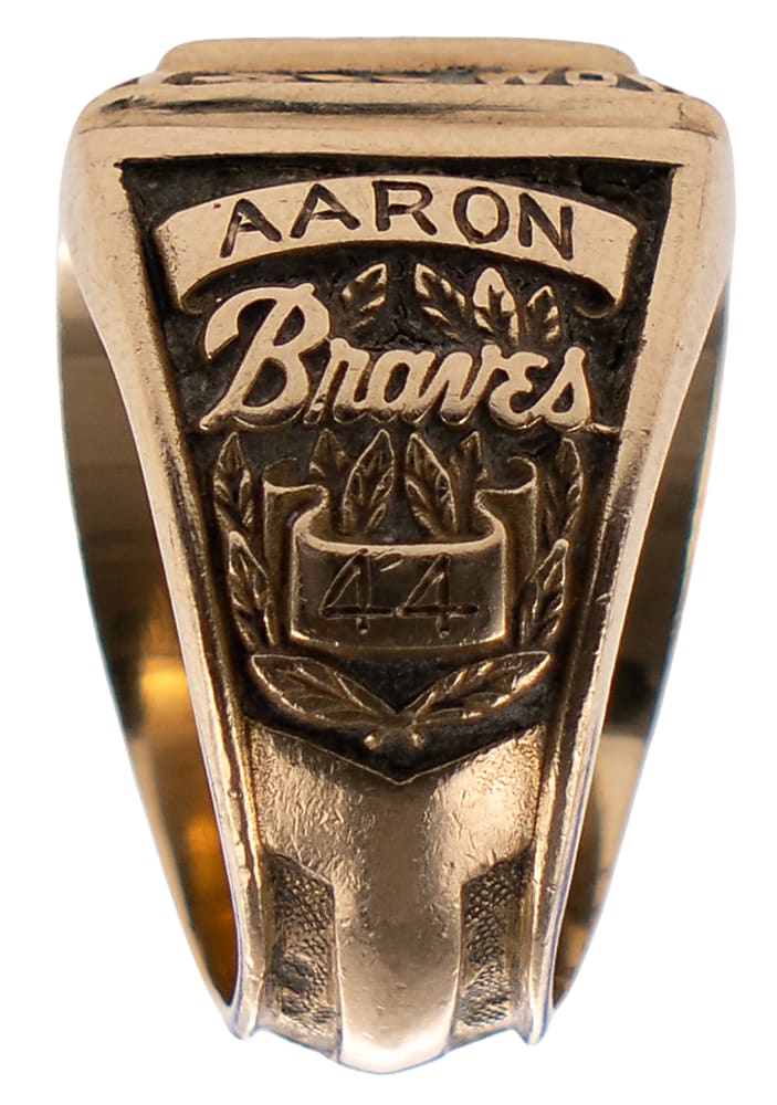 1957 Hank Aaron Milwaukee Braves World Series Champions 10K Gold Commemorative Ring - Jeweler LOA