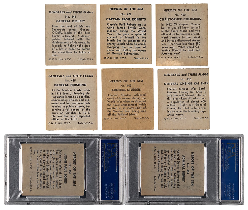 1939 W.S. Corp Generals & Their Flags and Heroes of the Sea Complete Set Pair with (2) PSA Graded - (48 Total Cards)