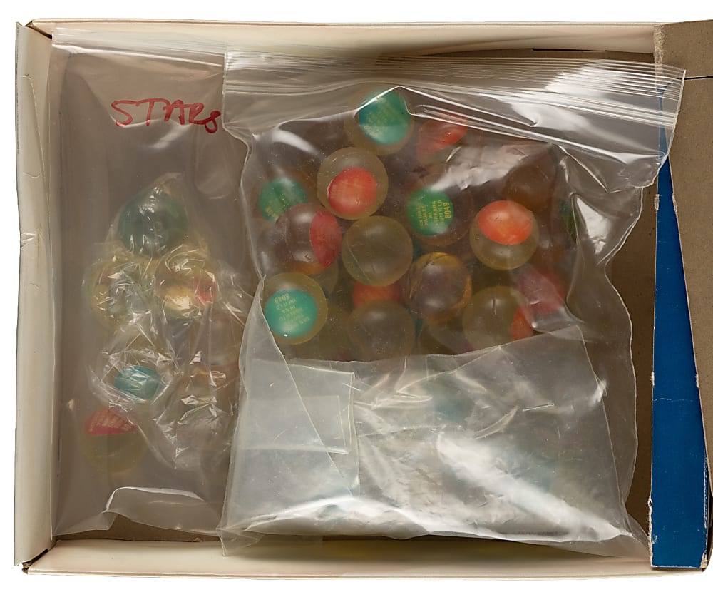 1970 Chemtoy SuperBall Partial Box (47) with (7) Hall of Famers Including (2) Roberto Clemente & Tom Seaver