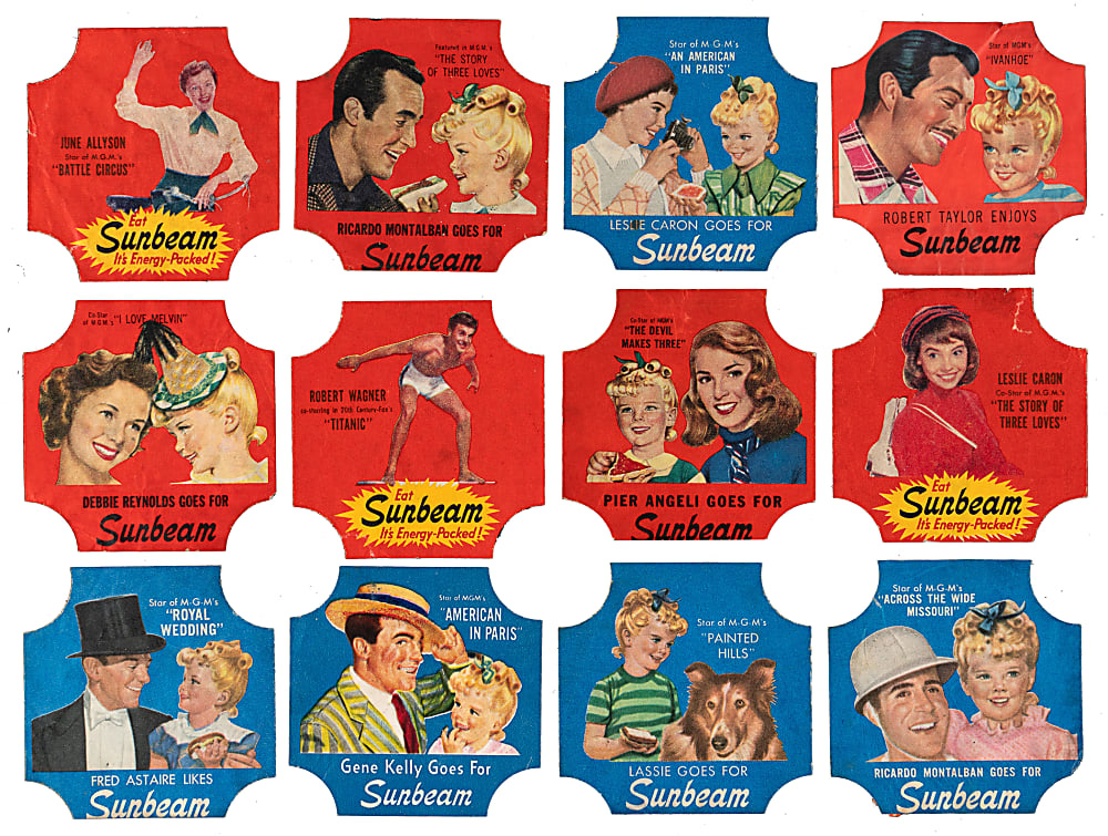 1951-1953 Sunbeam Bread Movie Stars Bread Label Collection (40)