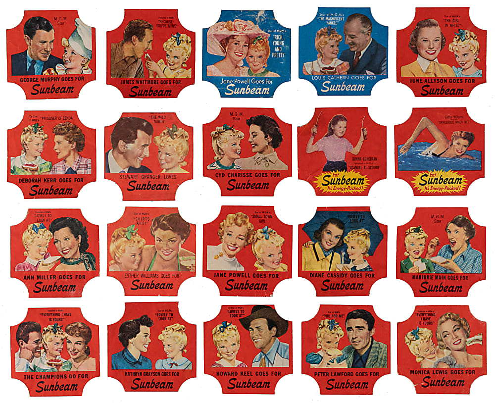 1951-1953 Sunbeam Bread Movie Stars Bread Label Collection (40)