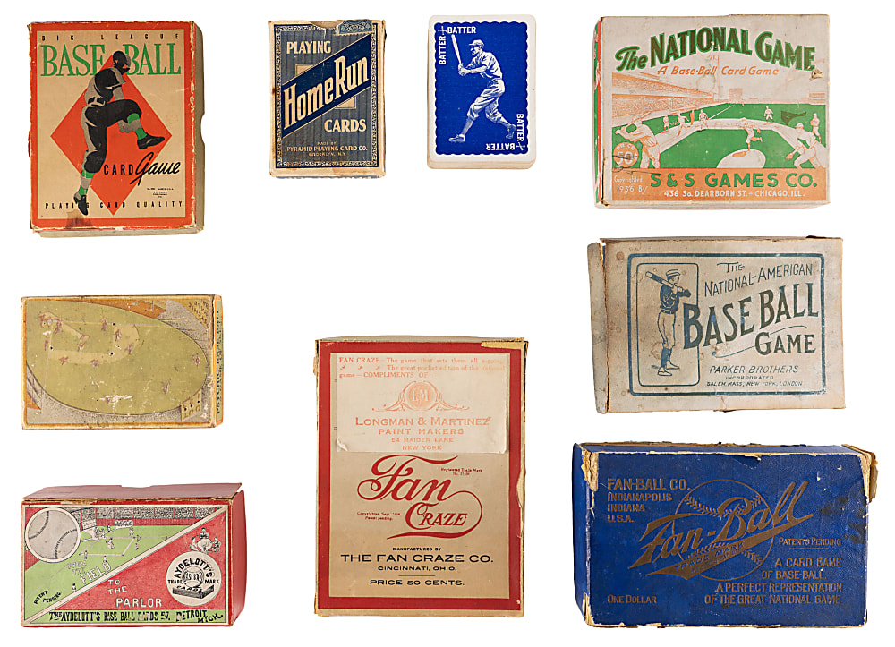 1904-1944 Baseball Card Games (9) with 1904 Fan Craze, 1909 Fan Ball & 1936 S&S