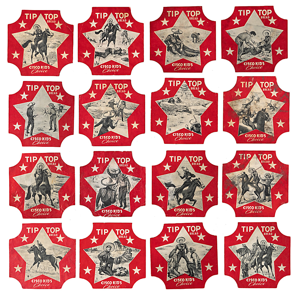 1950s Tip-Top Bread The Cisco Kid Bread Labels Near Complete Set (26/32) Plus Fold-Out Album