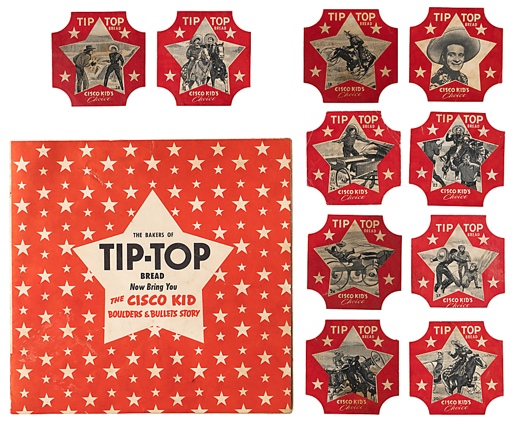 1950s Tip-Top Bread The Cisco Kid Bread Labels Near Complete Set (26/32) Plus Fold-Out Album