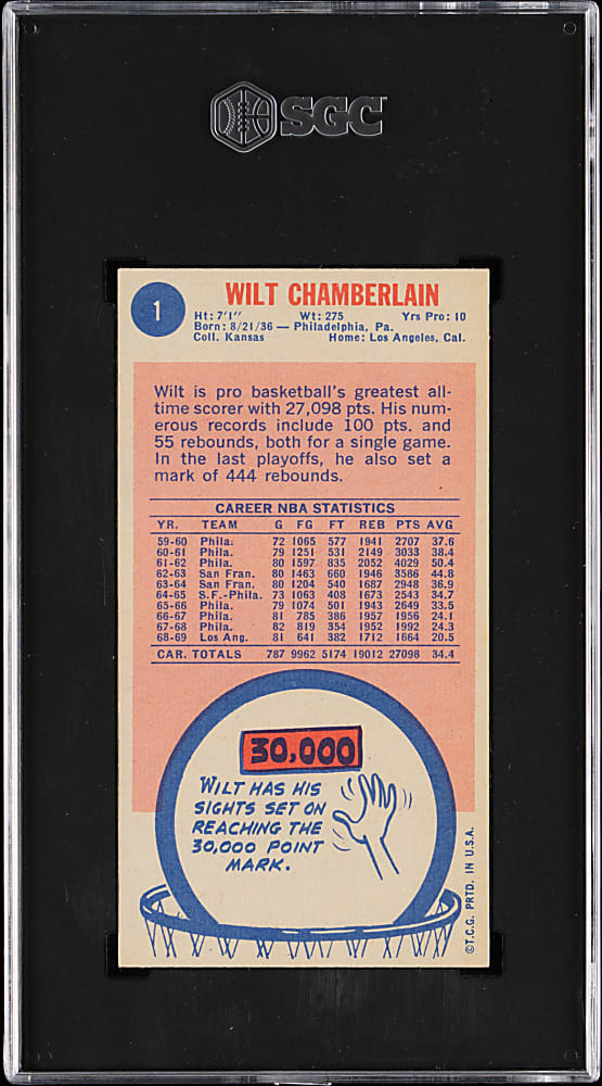1969-1970 Topps Basketball #1 Wilt Chamberlain SGC EX+ 5.5