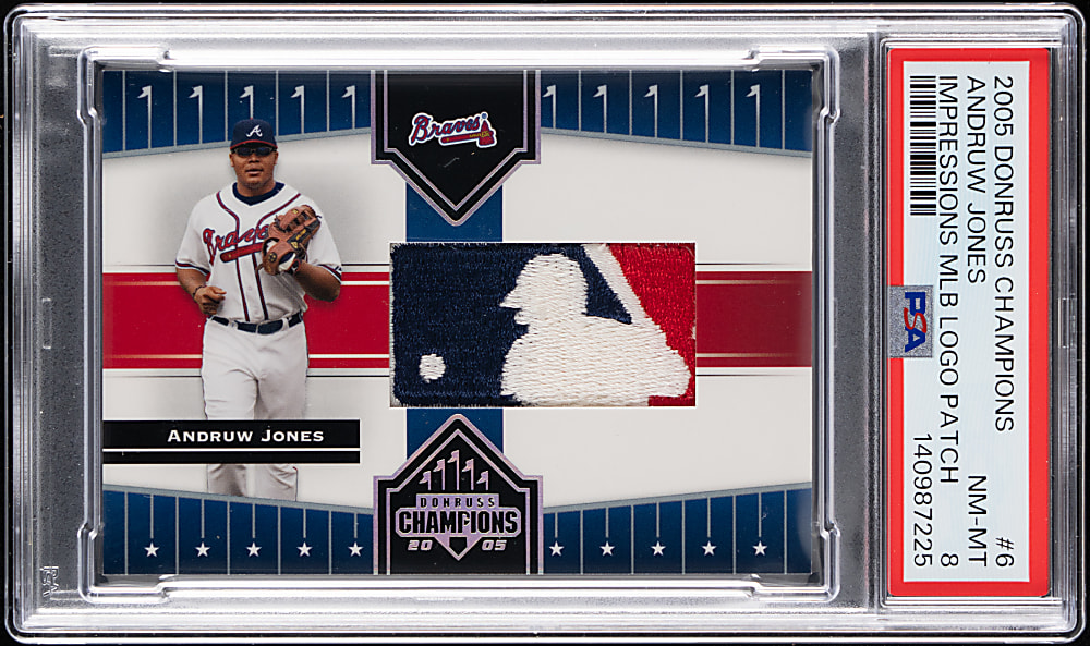 2005 Donruss Champions #6 Andruw Jones MLB Logoman Patch #5/7 PSA NM-MT 8
