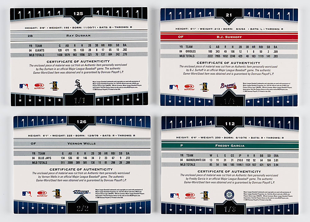 2005 Donruss Champions All-Stars MLB Logoman Patches (4) with (2) #1/1