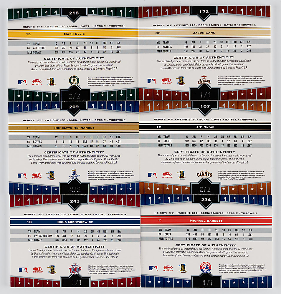 2005 Donruss Champions MLB Logoman Patch Collection (6) with (3) #1/1
