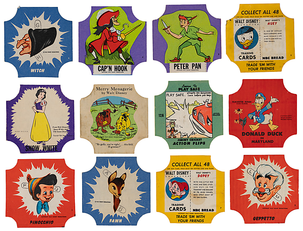 1940s-1960s Walt Disney Themed Bread Label Collection (250+) Different from Several Issues & Set