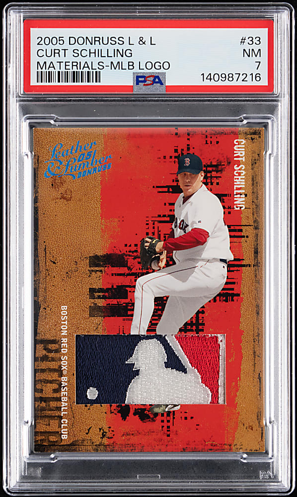 2005 Donruss Leather & Lumber #33 Curt Schilling MLB Logoman Patch #2/2 PSA NM 7