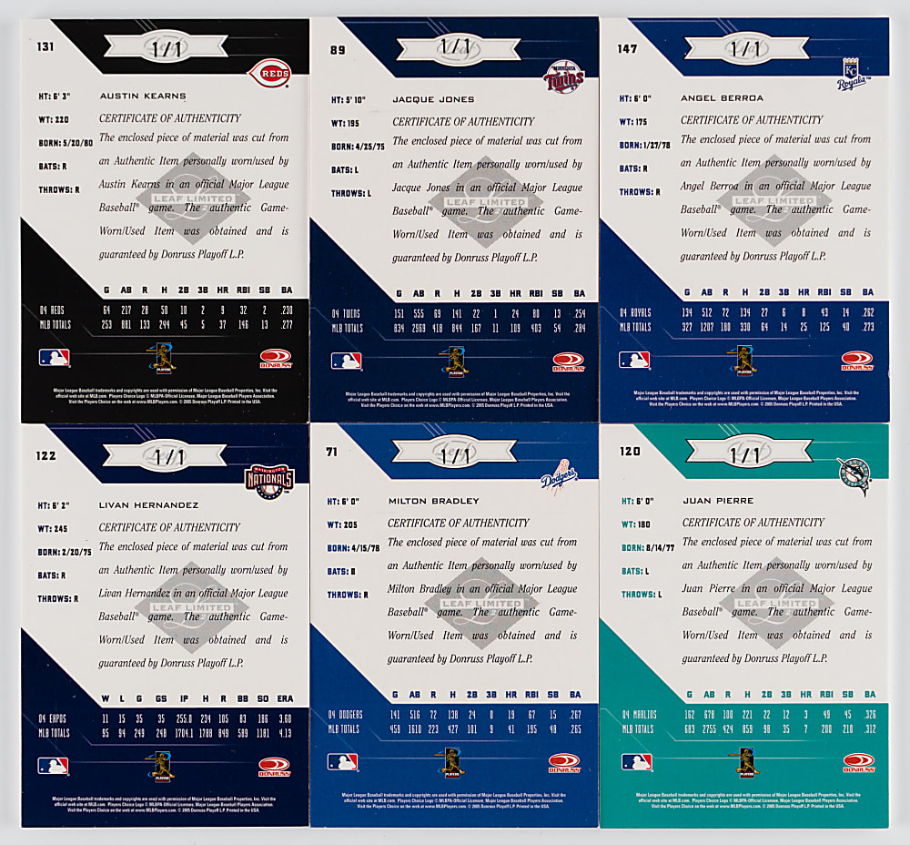 2005 Leaf Limited MLB Logoman #1/1 Patch Collection (6) with All-Stars