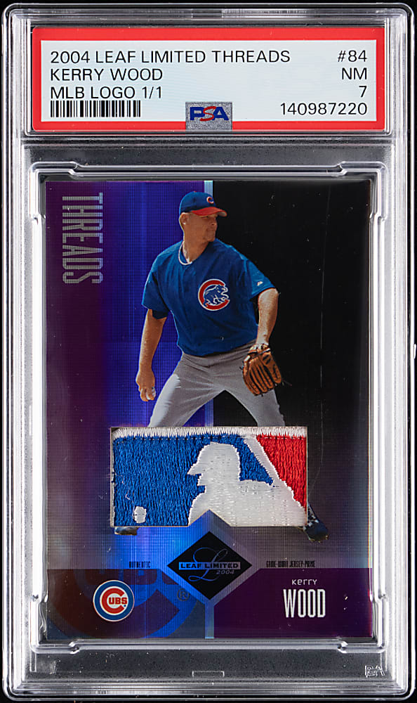 2004 Leaf Limited Threads #84 Kerry Wood MLB Logoman Patch #1/1 PSA NM 7
