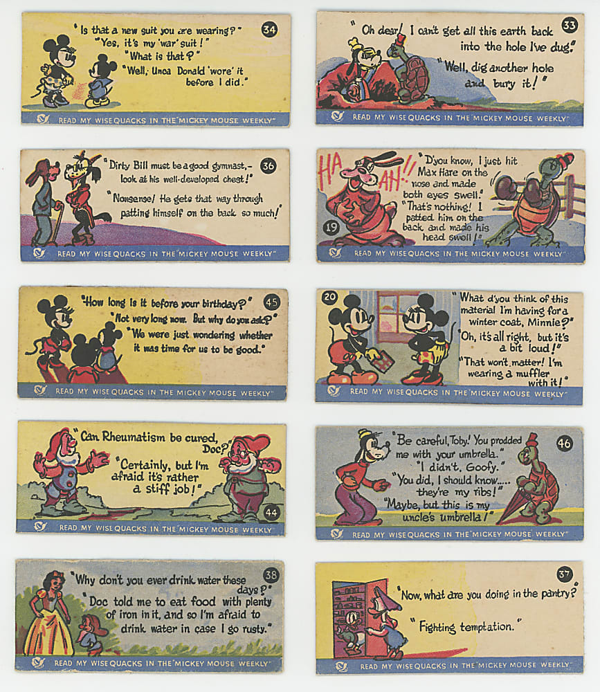 1939 A.J. Caley & Son Mickey Mouse Wisequacks Partial Set (30/48)