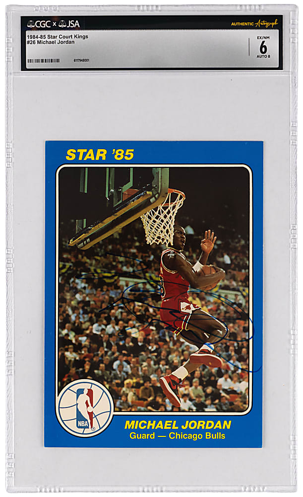 1984-1985 Star Basketball Court Kings #26 Michael Jordan Period Signed Rookie CGC EX/NM 6 with JSA Auto 8