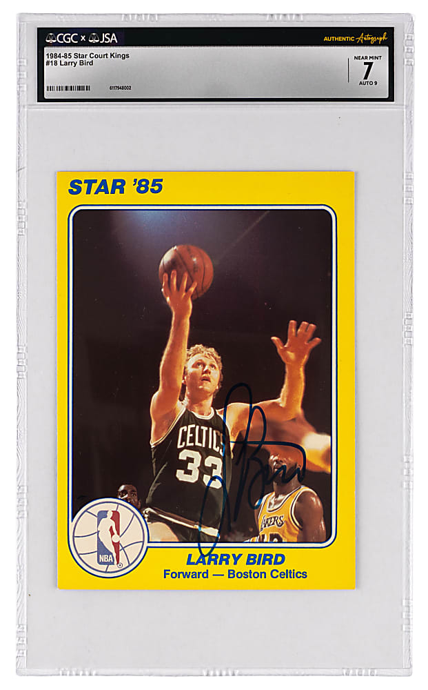1984-1985 Star Court Kings #18 Larry Bird Period Signed CGC NM 7 with JSA Auto 9
